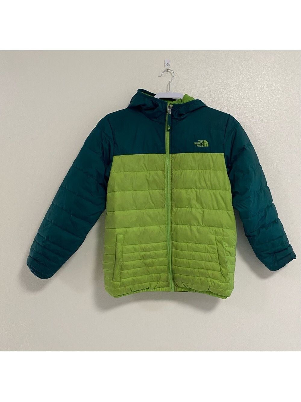 The North Face Jacket Boys Large 14/15 Green Lime Reversible hooded Jacket